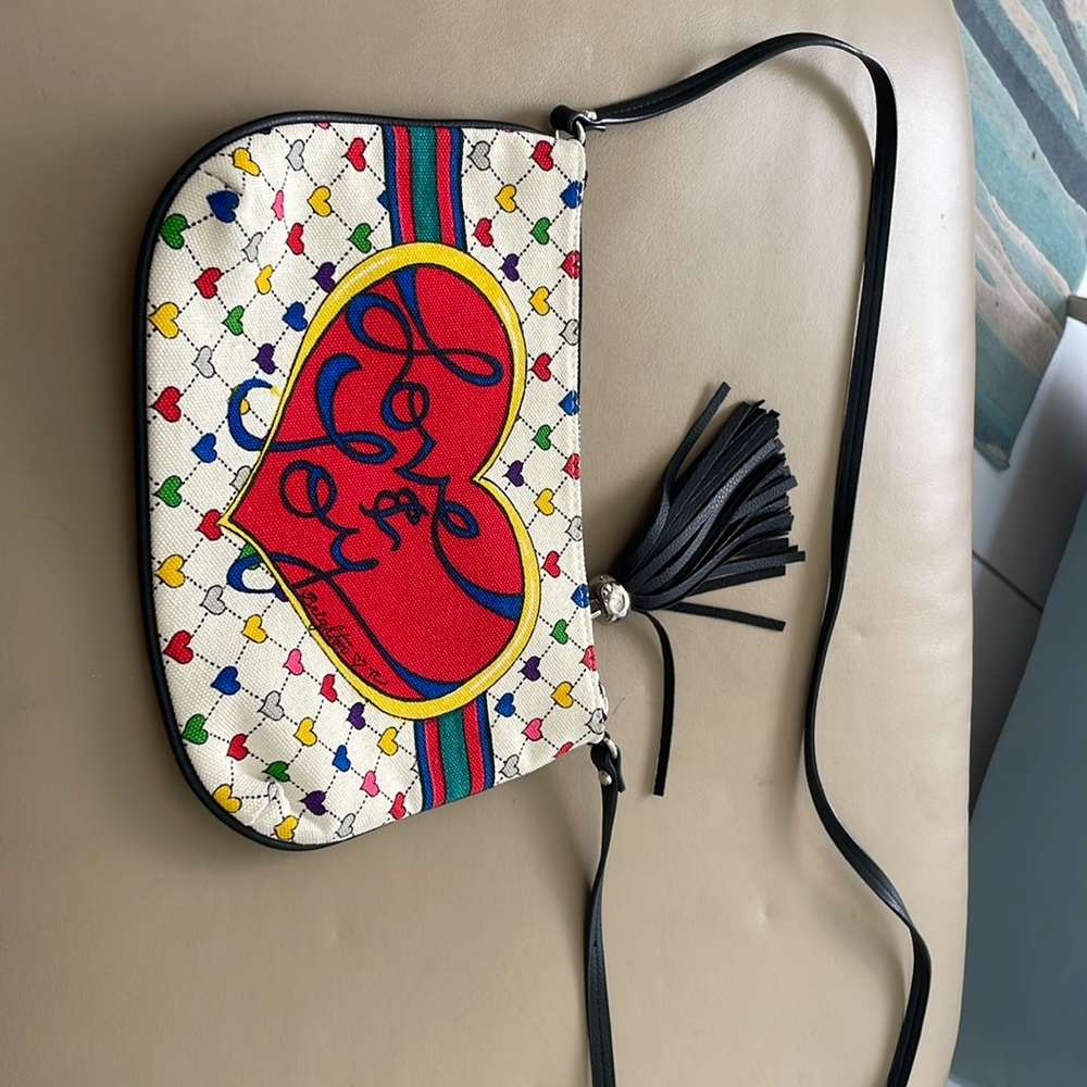Brighton Love& Joy crossbody canvas pouch bag, leather tassel. New without tag.